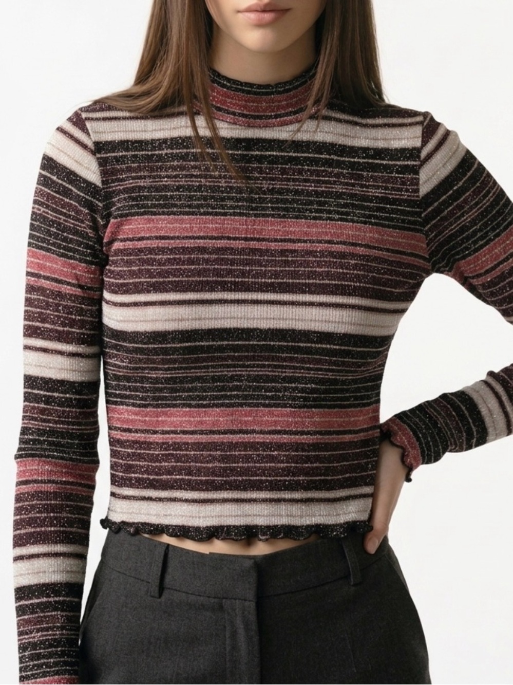 Vintage Y2K Candie’s Metallic Lurex Striped Mock Neck Top – Whimsigoth Aesthetic